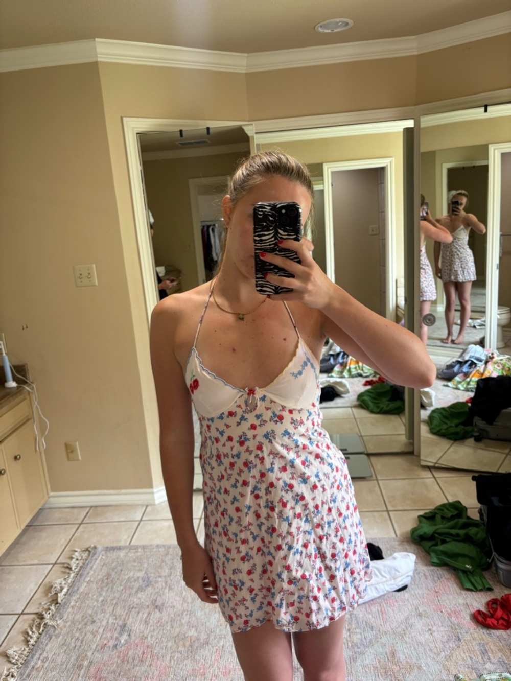 Floral Slip Dress in White with Red & Blue Flowers For Love and Lemons